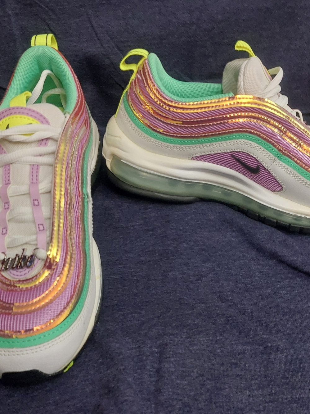 Nike Women’s Air Max 97 — Purple/Pink & Green Metallic Running Shoes Sz 8 - Picture 2 of 16